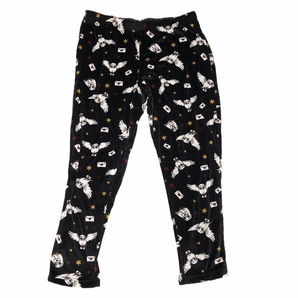 Harry Potter Other - Wizarding World Harry Potter Pajama Pants Size L Hedwig Owl Black Velour Womens